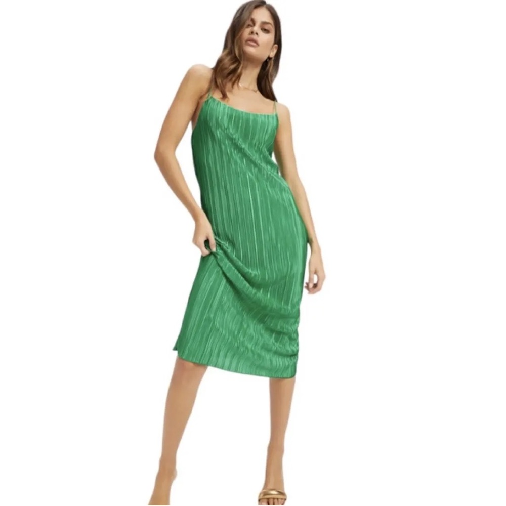 Good american green always fits plisse slip dress